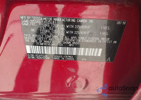 2018 Toyota Rav4 Xle z USA, uszkodzony, nr VIN 2T3WFREV6JW497120